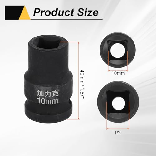 HARFINGTON 3pcs 4 Point Square Socket 1/2" Drive 10mm Metric Square Impact Socket CR-V Blackening Standard Wheel Sleeve Pneumatic Sleeve Tool for Auto Repair Mechanical Maintenance Home Use - size: 10mm