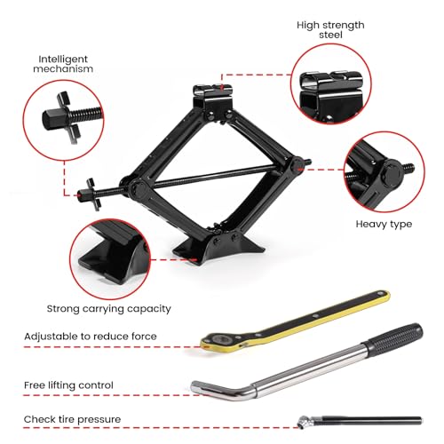 KROAK Scissor Jack Lift 2T, Car Jack Kit Tire Jack with Ratchet Wrenches & Telescopic Wrenches, Universal Emergency Kit 4409 lbs, Portable Tire Changing Kit for Vehicle/SUV/MPV