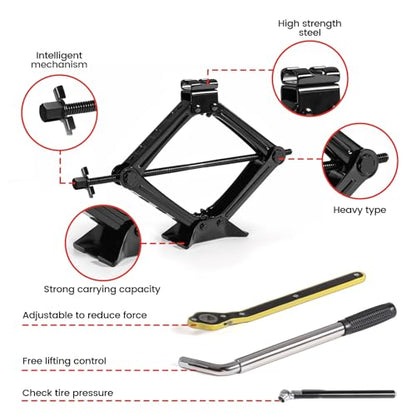 KROAK Scissor Jack Lift 2T, Car Jack Kit Tire Jack with Ratchet Wrenches & Telescopic Wrenches, Universal Emergency Kit 4409 lbs, Portable Tire Changing Kit for Vehicle/SUV/MPV