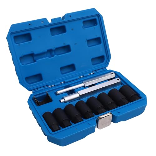 Alomejor Wheel Lock Removal Kit CR MO 1 2in Drive Lug Nut Extractor Kit 10 Piece with Reverse Spiral Grip 8 Sizes 18mm to 25mm for Cars SUVs Trucks Boat Home Repair