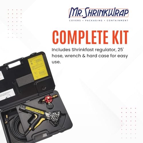 Mr. Shrinkwrap Bundle - Shrinkfast 998 Propane Heat Gun, 200000 BTU, Ready to Use with 25' Hose, Regulator, Wrench, Hard Case, 4' Angled Extension, and Shrink Film Knife Made in the USA - size: Bundle with 4' Extension