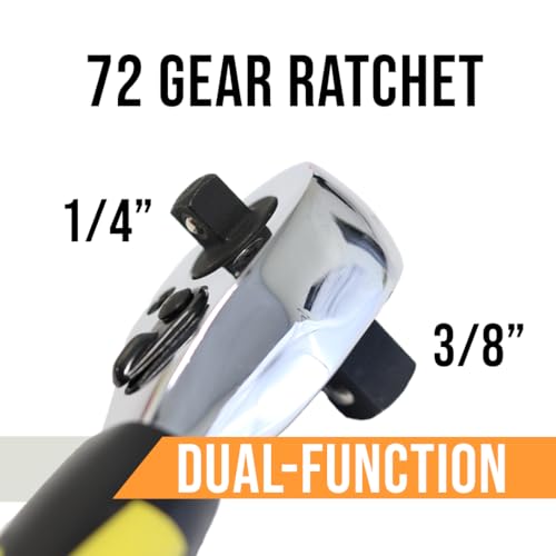 BoxerTool 21 Piece 1/4" & 3/8" Dual Head Ratchet Socket Mechanic Tool Set - Compact Wrench Set
