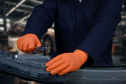 GLOVEWORKS Industrial Orange Disposable Gloves, Flock-Lined Nitrile Gloves, Raised Diamond Textured Grip, 8 mil - size: XX-Large, style: Case of 500