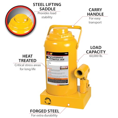 Performance Tool W1636 30 Ton (60,000 lbs.) Heavy Duty Hydraulic Bottle Jack, Range: 11 1/4-Inch to 18 1/4-Inch - size: 30-Ton