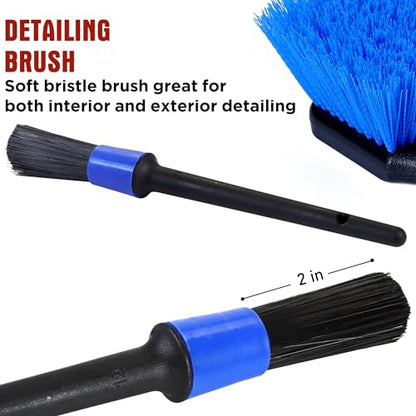 TAKAVU Wheel & Tire Brush, Stiff Bristle Short Handle, Scratch-Safe (Blue) | Includes Detail Brush, Cleans Rims, Wheel Wells, Interior Vents & Emblems, Car Detailing Cleaning Kit - color: Blue