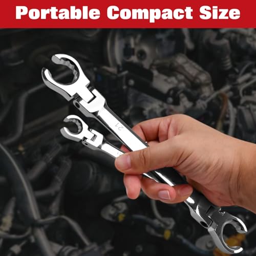 6-Piece Flex-Head Flare Nut Wrench Set Metric 9, 10, 11, 12, 13, 14, 15, 17, 18, 19, 21mm | 40 Cr Double Open End Brake Line Wrench for Automotive Brake, Fuel, AC Lines and Plumbing Repairs