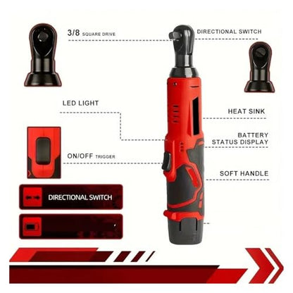 Impact Wrench, Cordless Right Angle Electric Wrench 3/8 Inch Ratchet Disassembly Nut Car Maintenance Tool,for Car/Truck RV