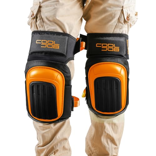 COOLJOB Professional Knee Pads with Heavy Duty Anti-Slip Cap, Comfortable Foam Cushion and Extra Thick Gel Padding for Construction Flooring, Reinforced & Adjustable Straps, Orange - color: Orange
