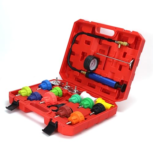 Yonligonju 18pack Universal Radiator Pressure Leak Tester Kit, Automotive coolant Pressure Tester kit for Motorcycle Car Truck (Red) - color: Red 18pc