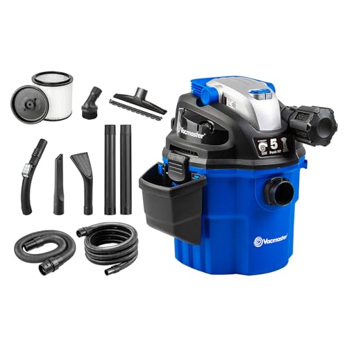 Vacmaster VWM510 5-Gallon 5 Peak HP Remote Control Wall Mount Wet/Dry Shop Vacuum , Blue