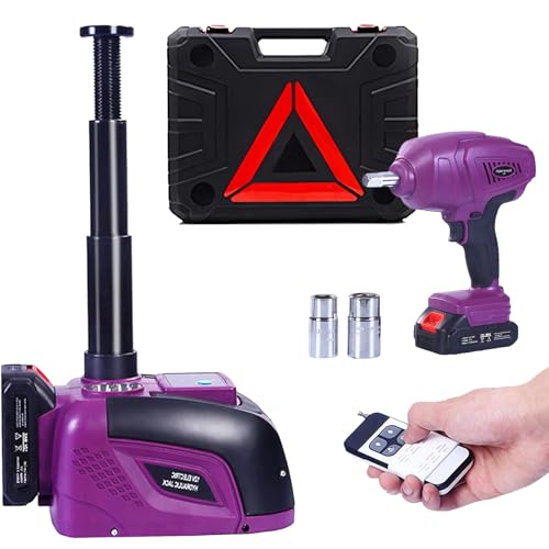 ROGTZ Cordless Electric Hydraulic Car Jack Kit with Impact Wrench, | Remote Control 5 Ton 12V for SUV Sedans Tire Change with LED Light - color: Purple