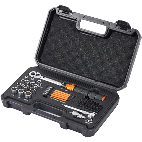 Bike Torque Wrench Set, 1-25 Nm, 45-Piece Kit with 1/4" Drive Click Ratchet Wrench and Bits