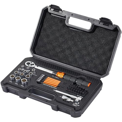Bike Torque Wrench Set, 1-25 Nm, 45-Piece Kit with 1/4" Drive Click Ratchet Wrench and Bits