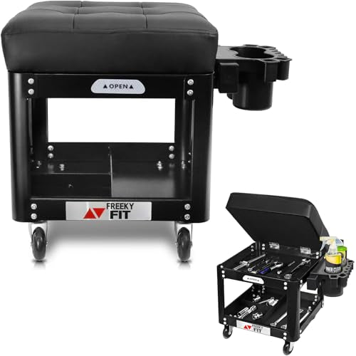 Rolling Creeper Garage Shop Seat for Men, Padded Mechanics Stool with Tool Tray Storage for Garage, Rolling Workshop Stool with Wheels, Auto Creeper Seat, 330 LBS Capacity, Heavy Duty, Black - color: Black