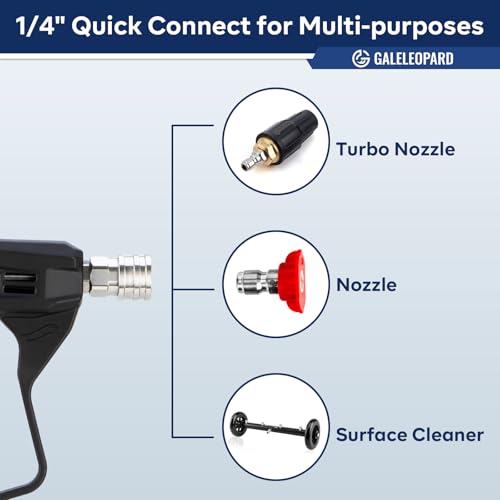 Short Pressure Washer Gun with 1/4" Quick Connector, 4350 PSI High Pressure Washer Gun with 5 Spray Nozzle Tips, 3/8'' Male Plug and M22-14/15mm Fittings, Power Washer Gun Compatible with Foam Cannon