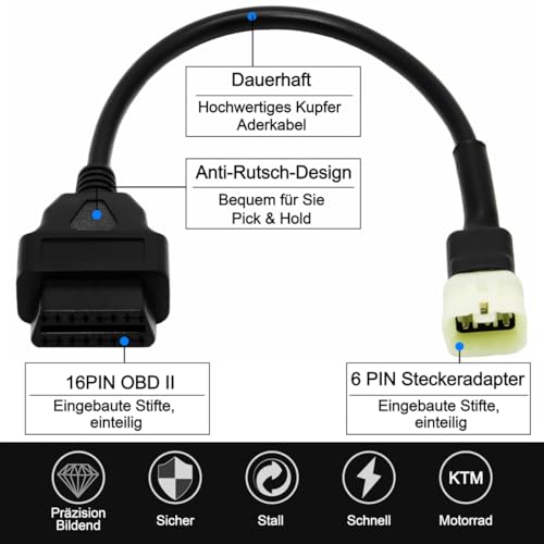 OBD2 OBDII 6 Pin 16 Pin Diagnostic Adapter Cable Compatible with KTM Moto - color: per KTM 6 Pin