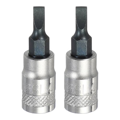 HARFINGTON 2Pcs Slotted Bit Socket 1/4" Drive SL4 S2 Steel Flat Head Screwdriver Drill Bits CR-V Steel Socket Adapter for Home Auto Axle Hex Nuts Bolts Repair - size: 1/4" Drive SL4