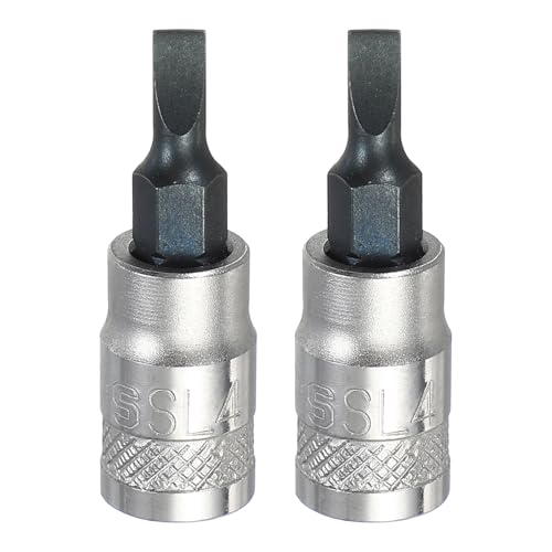 HARFINGTON 2Pcs Slotted Bit Socket 1/4" Drive SL4 S2 Steel Flat Head Screwdriver Drill Bits CR-V Steel Socket Adapter for Home Auto Axle Hex Nuts Bolts Repair - size: 1/4" Drive SL4
