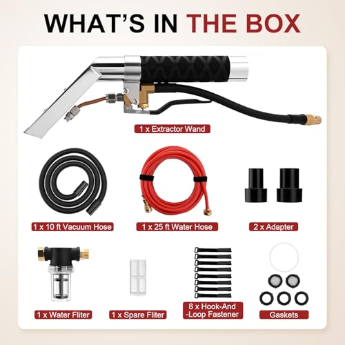 Extractor Attachment Hose Kit Compatible With Shop Vac Stainless Steel Wand | with Viewing Window 25ft Water Hose 10ft Vacuum Hose, for Carpet Industrial Cleaning Auto Detailing