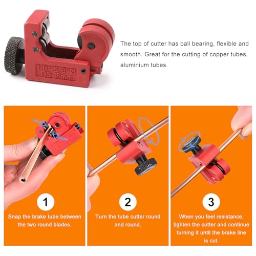 Brake Line Flaring Tool Kit, 3/16", 1/4", 5/16", 3/8" and 1/2" Brake Tubing Repair Kit with Tube Cutter & Adapters, Double & Single Flare Tool Set for Copper and Aluminum Fuel Line