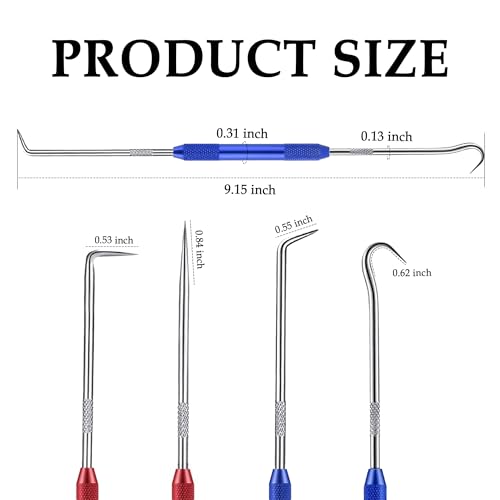 Salior 2PCS CarbonSteel Hook Tool and Pick Set,Double End Pick and Hook Set Auxiliary Dismantling Fittings,Universal O Ring Pick Set and Hook Tool Car Accessories Fit for Most Vehicles - color: Red+Blue/2PCS