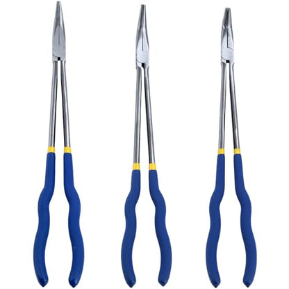 16-Inch Long Reach Pliers Set - Multi-Purpose Straight & Bent Nose Pliers (3PCS)
