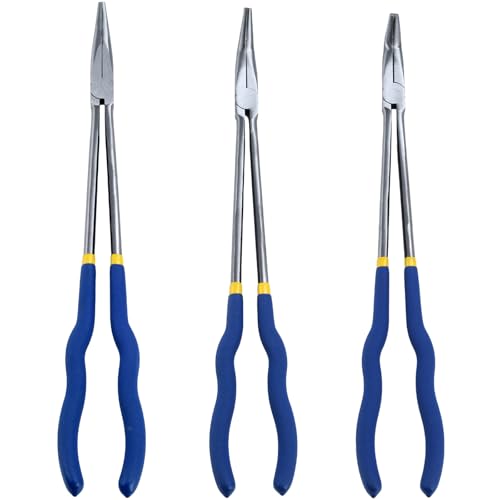 16-Inch Long Reach Pliers Set - Multi-Purpose Straight & Bent Nose Pliers (3PCS)