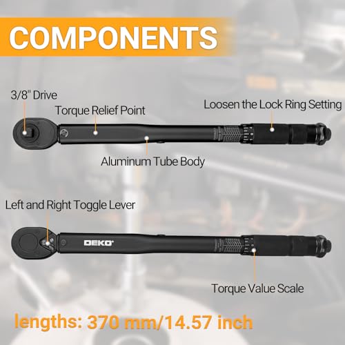 DEKOPRO 3/8 Inch Drive Dual-Direction Torque Wrench, 10-80 Ft-Lb & 13.6-108.5 Nm Range, ±4% Precision, 24-Tooth Chrome Vanadium Ratchet, 14.5inches Anti-Slip Matte Handle - style: 3/8 Inch Torque Wrench