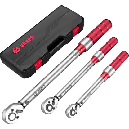 VANPO 3Pcs Torque Wrench 1/4&3/8&1/2"-20-240in-lb, 5-45ft-lb, 20-160ft-lb | ±3% Accuracy, Click, Dual Direction, 72-Tooth Ratchet, for Bike, Motorcycle, Car & Automotive Use