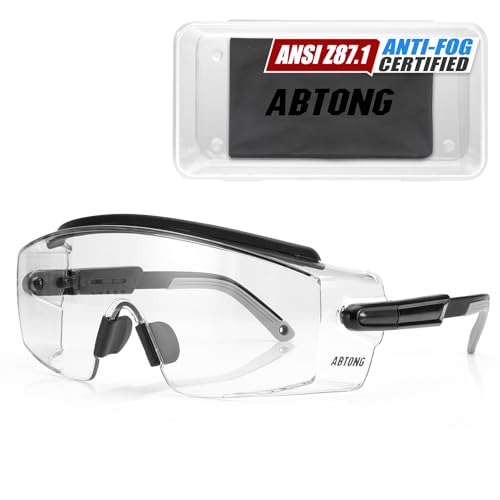 Safety Glasses Over Eyeglasses — ANSI Z87.1 Certified Safety Goggles with UV380 Anti-Fog and Scratch Clear Wraparound Lenses & Adjustable Temples — Ideal for Chemistry Lab Work & Industrial Use - color: Black