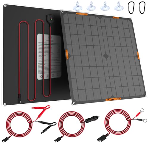OYMSAE 20W 12V Solar Panel Car Battery Charger Portable Waterproof Power Trickle Battery Charger & Maintainer for Car Boat Automotive RV with Cigarette Lighter Plug & Alligator Clip - size: 20W