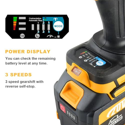 3/4 inch Cordless Impact Wrench 1475 Ft-lbs Heavy-duty Wrench | 2000 N.m Brushless High Torque, with 2pcs 6.0A Battery, Carrying Case, Fast Charger and 3pcs Sockets, Yellow