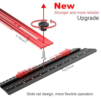 Stair Tread Template Tool – Stair Tread Gauge Jig, Aluminum Alloy Measuring and Scribe Tool for Accurate Angle, Depth, and Length Measurement of Stairs, Risers, and Partitions - color: BlackRed