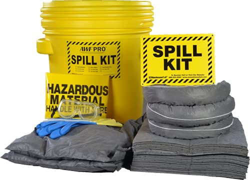 AWF PRO 20 Gallon Universal Spill Kit, 59 Pieces | Includes DOT Approved 20 Gallon Drum, Sorbent Socks, Pads, & Pillows, & Accessories - size: Universal Spill Kit