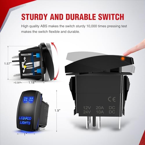 Nilight 16AWG LED POD Lights Wiring Harness Kit 12V On Off 5Pin Rocker Switch Laser Waterproof Toggle Power Relay Blade Fuse for Cars Jeep Boat ATV Trucks - 4 Leads Bule - style: LED Pod Lights Wiring-4 Leads