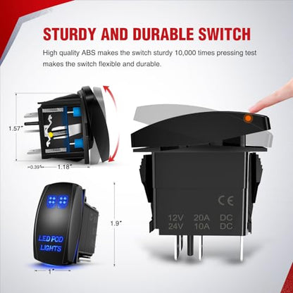 Nilight 16AWG LED POD Lights Wiring Harness Kit 12V On Off 5Pin Rocker Switch Laser Waterproof Toggle Power Relay Blade Fuse for Cars Jeep Boat ATV Trucks - 4 Leads Bule - style: LED Pod Lights Wiring-4 Leads
