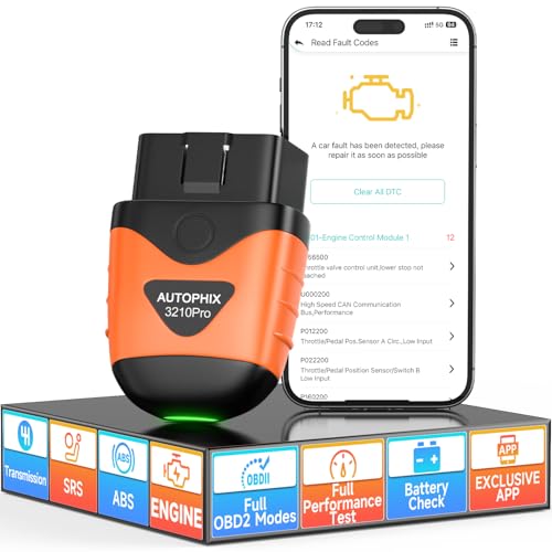 AUTOPHIX 3210Pro Bluetooth OBD2 Scanner with ABS SRS Transmission Live Data | Read and Clear Engine Codes, Customizable HUD Dashboards for iPhone and Android, Lifetime Updates Included, No Subscription