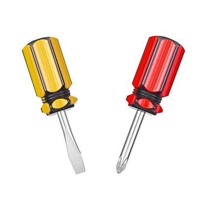 Short Screwdriver Set: Two-Color Small Handle Stubby Screwdriver - Phillips & Flat Head - size: Pocket Size