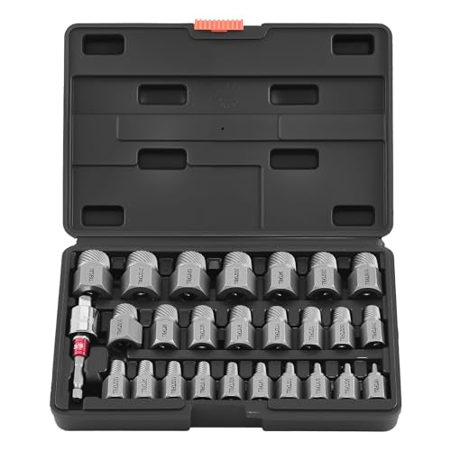 VEVOR 27Pcs Screw Extractor Set Hex Head Multi-Spline Easy Out Bolt Extractor Tool, CR-MO Steel Heavy Duty EZ Out Rounded Screw Remover, Adapters - size: 27 PCS