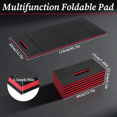 Ptwola Foldable EVA Mat with Carrying Handle, 2.5cm Thick Foam Cushion Kneeling Pad High Density Water Resistant Anti Slip Knee Mat for Workout Exercise Mechanic Garages Picnics Gardening Camping Gym - color: Red Border