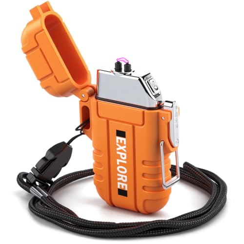 LcFun Electric Lighter USB C Rechargeable Plasma Lighter Windproof Flameless Arc Lighters, Waterproof Matches for Camping Hiking Hunting, Survival Tactical Gear Gifts for Men Fathers Husband - color: Orange, style: Arc lighter