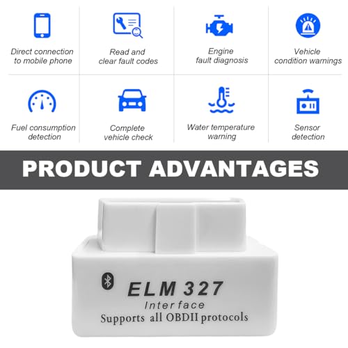 KVAEY OBDII Car Auto Diagnostic Scanner, ELM327 Automotive Bluetooth Scan Tool and Code Reader, Professional Car Bluetooth Engine Fault Code Reader, Universal Car Accessories (White) - color: White, size: 1 PCS