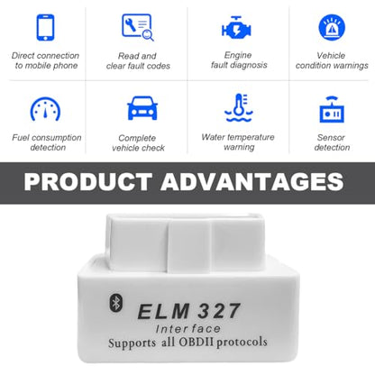 KVAEY 2 PCS OBDII Car Auto Diagnostic Scanner, ELM327 Automotive Bluetooth Scan Tool and Code Reader, Professional Car Bluetooth Engine Fault Code Reader, Universal Car Accessories (White) - color: White, size: 2 PCS