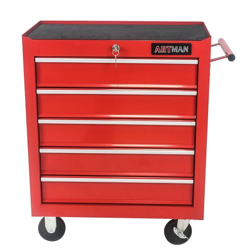 5-Drawer Tool Cart on Wheels, Drawers Rolling Tool Chest with Key Lock, Mobile Trolley Organizer Tools Box with Locking Wheels & Ball Bearing Drawers for Garage,Warehouse,Repair Shop (Red) - color: Red, size: 5 Drawers ②