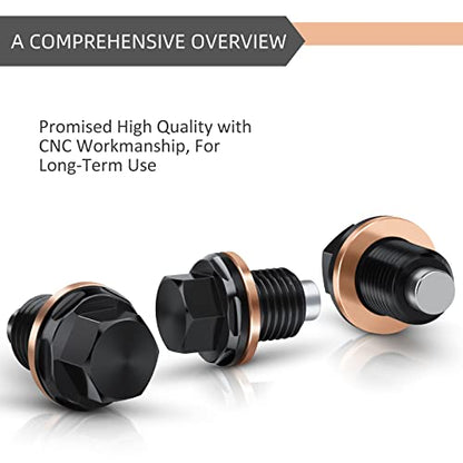 M14 x 1.5 Magnetic Oil Drain Plug T6 Aviation Aluminum with Red Copper Crush Washer Gasket Compatible with Ford GM Hyundai KIA and More Select Models - size: M14 x 1.5