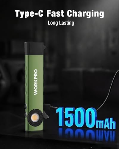 WORKPRO Rechargeable Flashlight, Magnetic EDC Flashlight Rechargeable, Flat Pocket Flashlight with UV Light, Slim LED Flashlight for Camping, Garage, Car Repair and Emergency-Green - color: Green