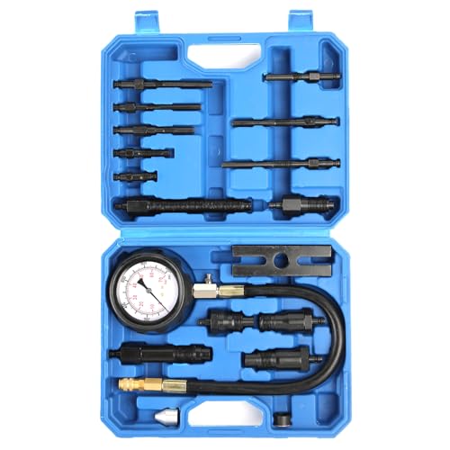 Yonligonju 17pc Diesel Engine Compression Tester Kit, Diesel Compression Tester Cylinder Pressure Gauge for Diesel Cars and Trucks(Blue) - color: blue