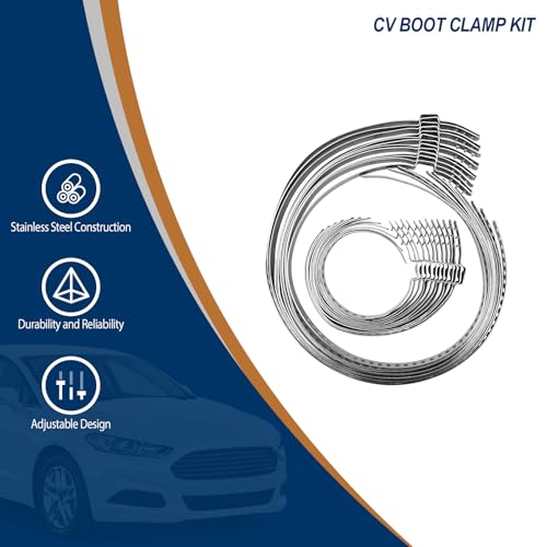 24PCS CV Boot Clamp Kit, Stainless Steel Universal Adjustable CV Axle Joint Boot Crimp Clamp Tool Kit with Adjustable Ear Type(12pcs Small + 12pcs Large)