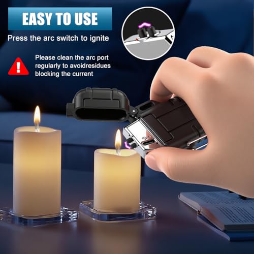 LcFun Electric Lighter USB C Rechargeable Plasma Lighter Windproof Flameless Arc Lighters, Waterproof Matches for Camping Hiking Hunting, Survival Tactical Gear Gifts for Men Fathers Husband - color: Black, style: Arc lighter