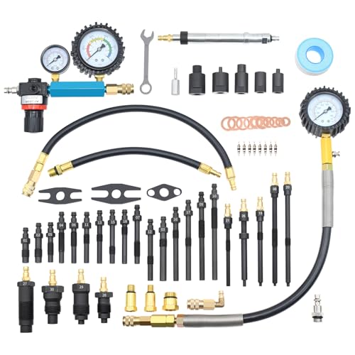 46PCS Compression and Leakage Test with Dual-Scale Diesel Pressure Gauge | Petrol & Diesel Dual Gauge Engine Compression Tester for HDI, TDCi, Pumpe Duse Engine, Automotive Cylinder Leak Down Tester